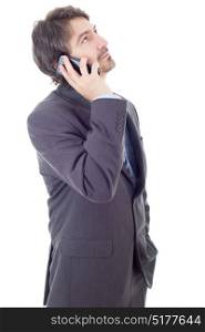 worried business man on the phone, isolated