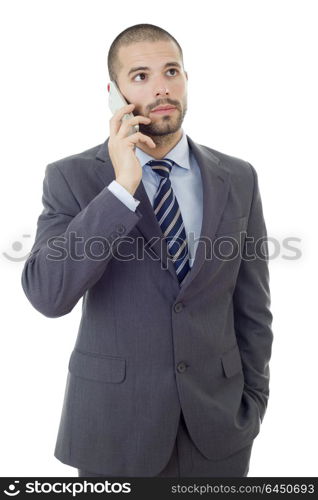 worried business man on the phone, isolated