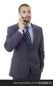 worried business man on the phone, isolated. on the phone