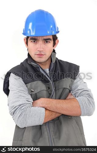 Worried construction worker
