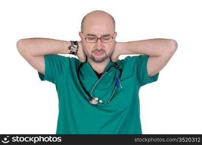 Worried doctor isolated on a white background