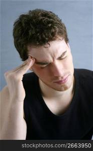 worried gesture pain young man stressed headache portrait