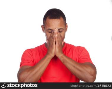 Worried latin man isolated on a white background