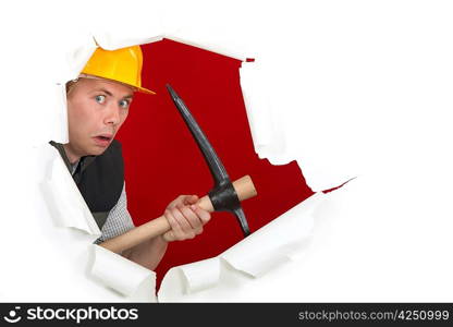 Worried man with ax