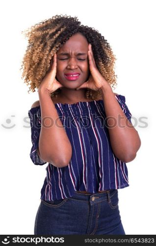 Worried woman. A worried young african woman, isolated over white