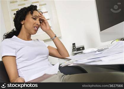 Worried Woman Doing Finances