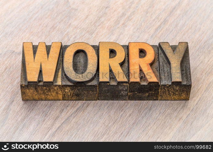 worry word abstract in vintage letterpress wood type