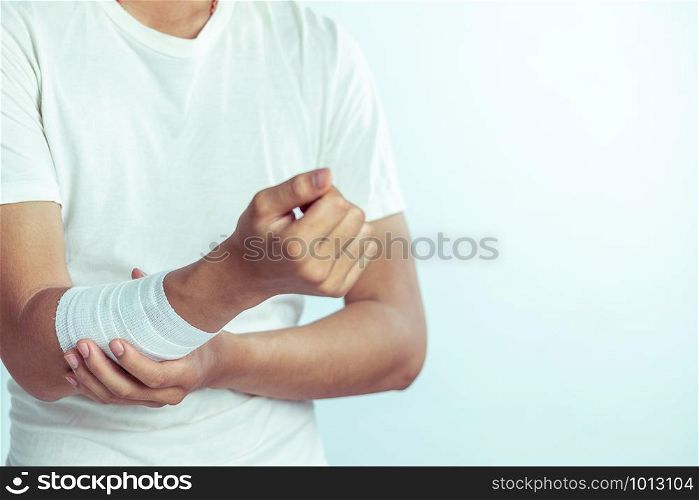 Wounds at the arm,bandages a hand wound pain medicine