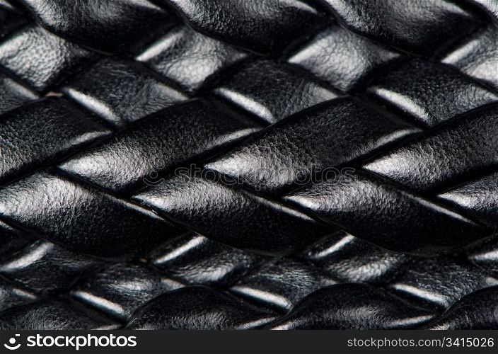 Woven pattern black leather belt background