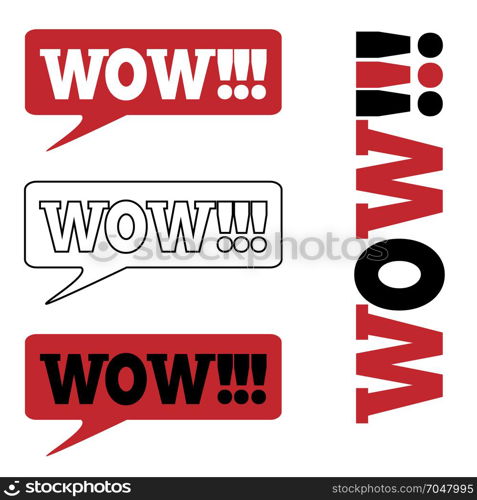 WOW Message bubble, promotional background, presentation poster. WOW Message bubble with emotional text Wow Retro speech bubbles set with red, white and black words.