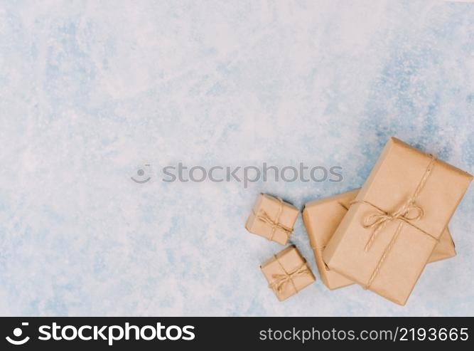 wrapped gift boxes ice