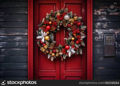 Wreath decoration at door for christmas holiday.. Wreath decoration at door for christmas holiday