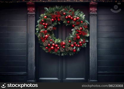 Wreath decoration at door for christmas holiday.. Wreath decoration at door for christmas holiday