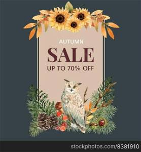 Wreath Design with Autumn theme, watercolour contrast colours vector illustration Template