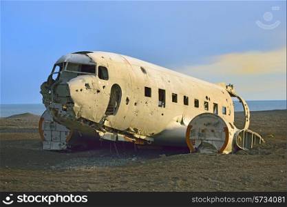 Wreck of an airplane stranded