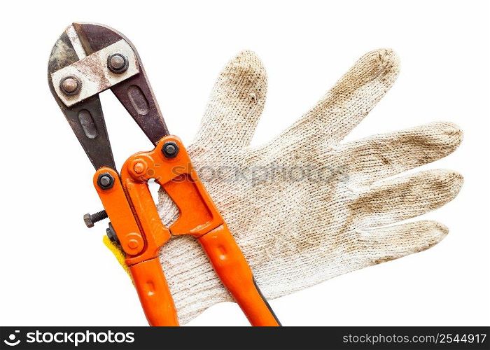 Wrench and gloves on isolated white with clipping path.