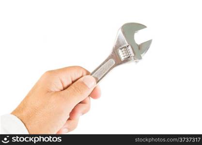 Wrench in hand with white background