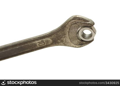 Wrench with screw nut isolated on white background