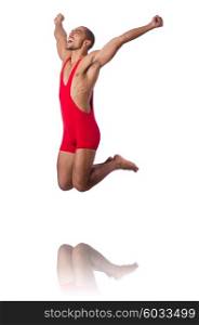 Wrestler in red dress isolated on the white