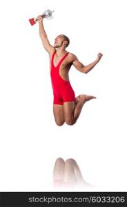 Wrestler in red dress isolated on the white background