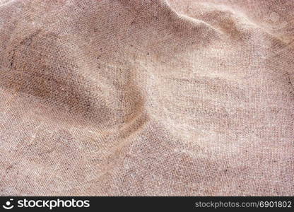 wrinkled Hessian sack cloth or gunny sack, selective focus