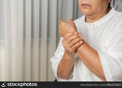 wrist hand pain of old woman, healthcare problem of senior concept