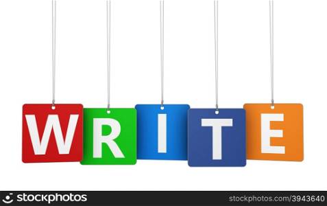 Write word and sign on colorful tags.