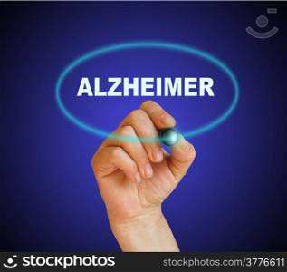 writing word ALZHEIMER with marker on gradient background made in 2d software