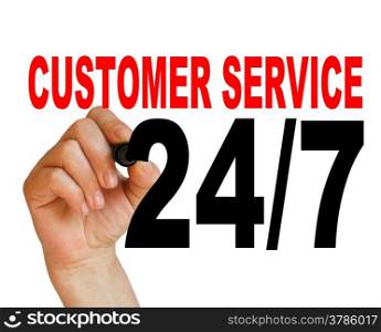 writing words &rsquo; 24/7 customer service &rsquo; on white background made in 2d software