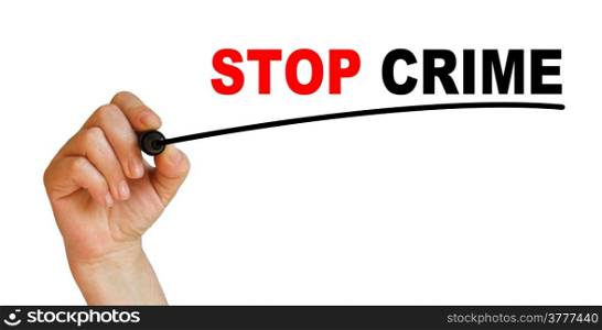 writing words &rsquo; Stop Crime &rsquo; on white background made in 2d software