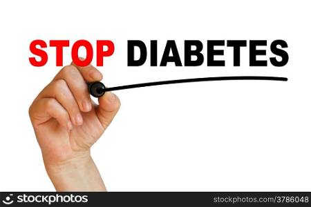 writing words &rsquo; STOP DIABETES &rsquo; on white background made in 2d software