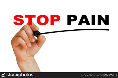writing words &rsquo; STOP PAIN &rsquo; on white background made in 2d software