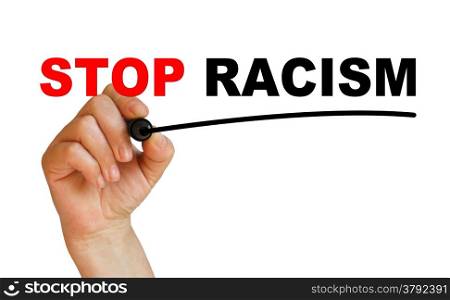 writing words &rsquo; STOP RACISM &rsquo; on white background made in 2d software