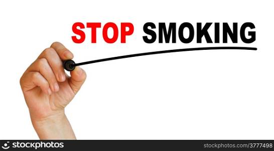 writing words &rsquo; Stop smoking &rsquo; on white background made in 2d software