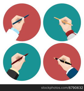 Writting flat icons set. Flat icons with writting left-hander and right-hander vector set