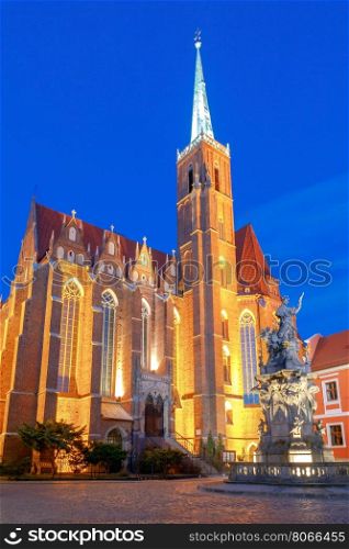 Wroclaw. Cathedral of St. John.. View of the Cathedral of St. John the Baptist on the island Tumski in Wroclaw on the sunset. Poland.