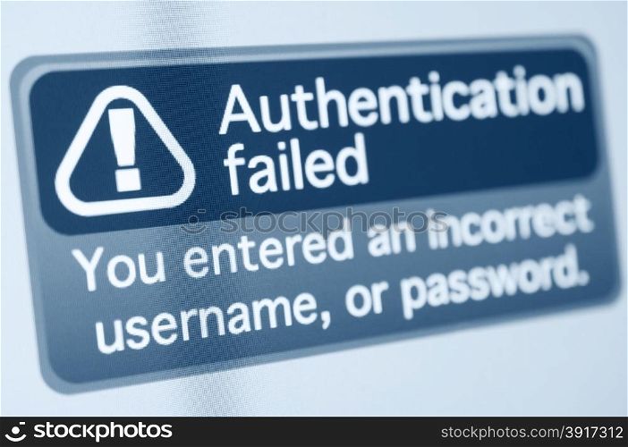 Wrong Password - Authentication failed sign on monitor display