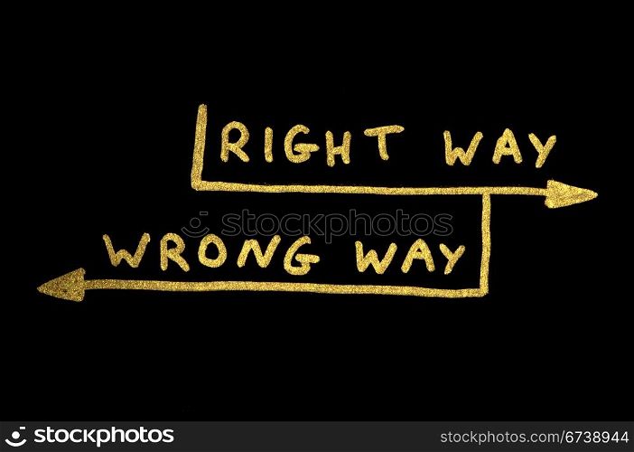Wrong way and right way conception texts over black
