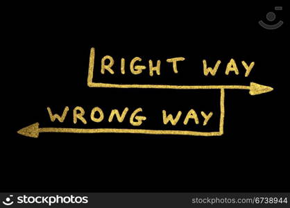 Wrong way and right way conception texts over black