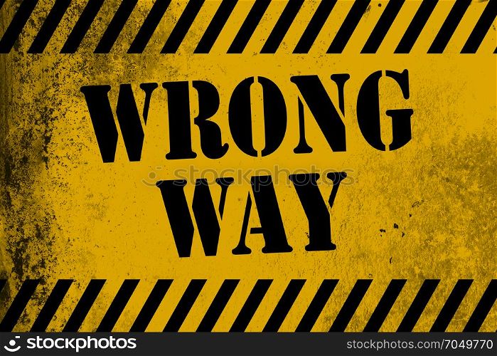 Wrong way sign yellow with stripes, 3D rendering