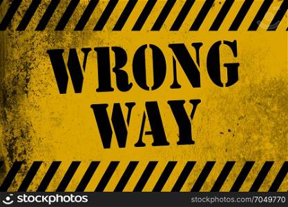Wrong way sign yellow with stripes, 3D rendering