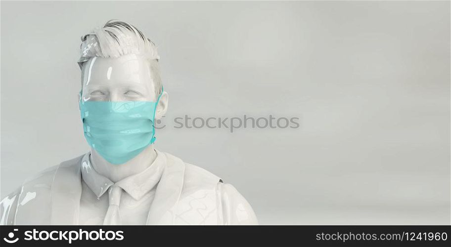 Wuhan Virus Copyspace Backdrop with Man Wearing Safety Mask. Wuhan Virus Copyspace Backdrop