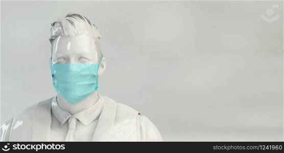 Wuhan Virus Copyspace Backdrop with Man Wearing Safety Mask. Wuhan Virus Copyspace Backdrop