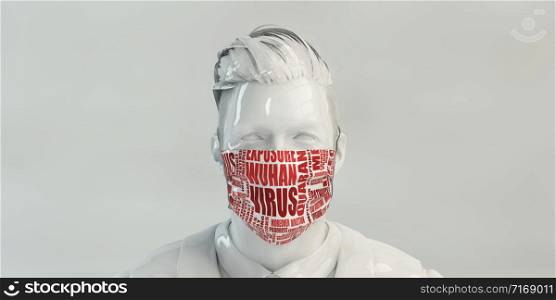 Wuhan Virus with Man Wearing Protective Face Mask Concept. Wuhan Virus with Man Wearing Protective Face Mask