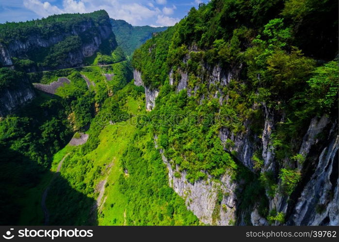 Wulong Karst limestone rock formations in Longshui Gorge Difeng, an important constituent part of the Wulong Karst World Natural Heritage. China