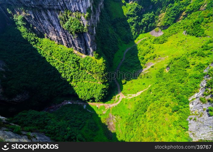 Wulong Karst limestone rock formations in Longshui Gorge Difeng, an important constituent part of the Wulong Karst World Natural Heritage. China