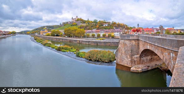 Wurzburg. Main river waterfront and scenic Wurzburg castle and vineyards view, Bavaria region of Germany