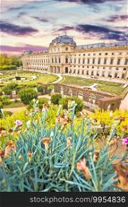 Wurzburg Residenz and colorful gardens view, famous landmark in Bavaria region of Germany
