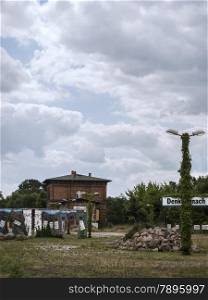 Wusterhausen-Bahnhof-Denkmal. Brandenburg; Ostprignitz-Ruppin; Ruppin County; Prignitz; Germany; Wusterhausen - old station