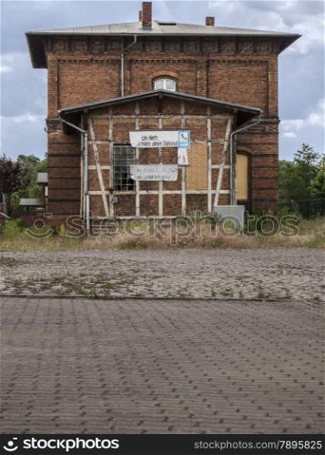 Wusterhausen-Bahnhofseite. Brandenburg; Ostprignitz-Ruppin; Ruppin County; Prignitz; Germany; Wusterhausen - old station